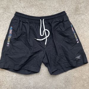 Wowie Nomad Shorts Mens Medium Black Drawstring Pockets Aztec Trim 5" Inseam